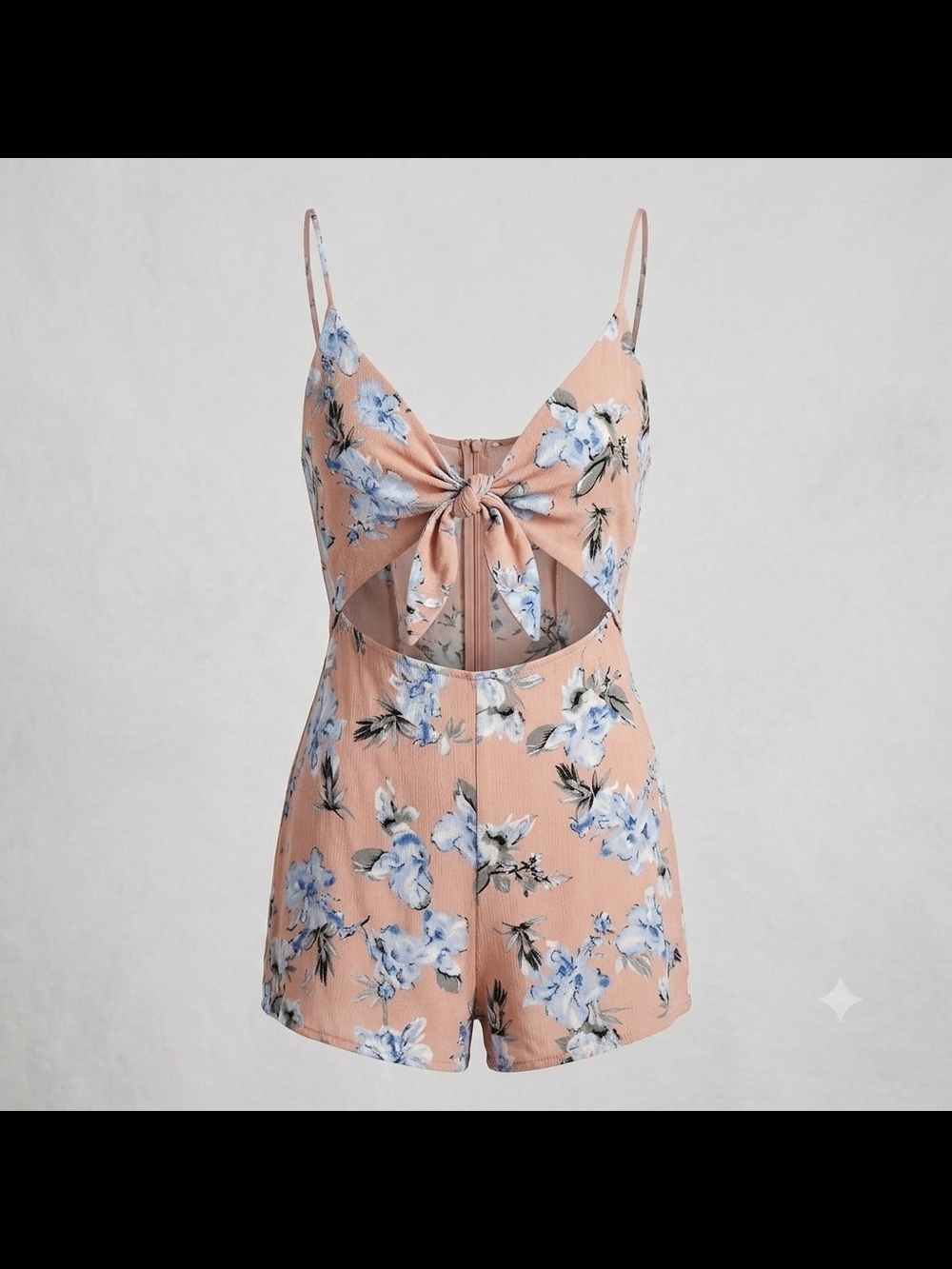 Blue Blush Peach Floral Tie-Front Romper